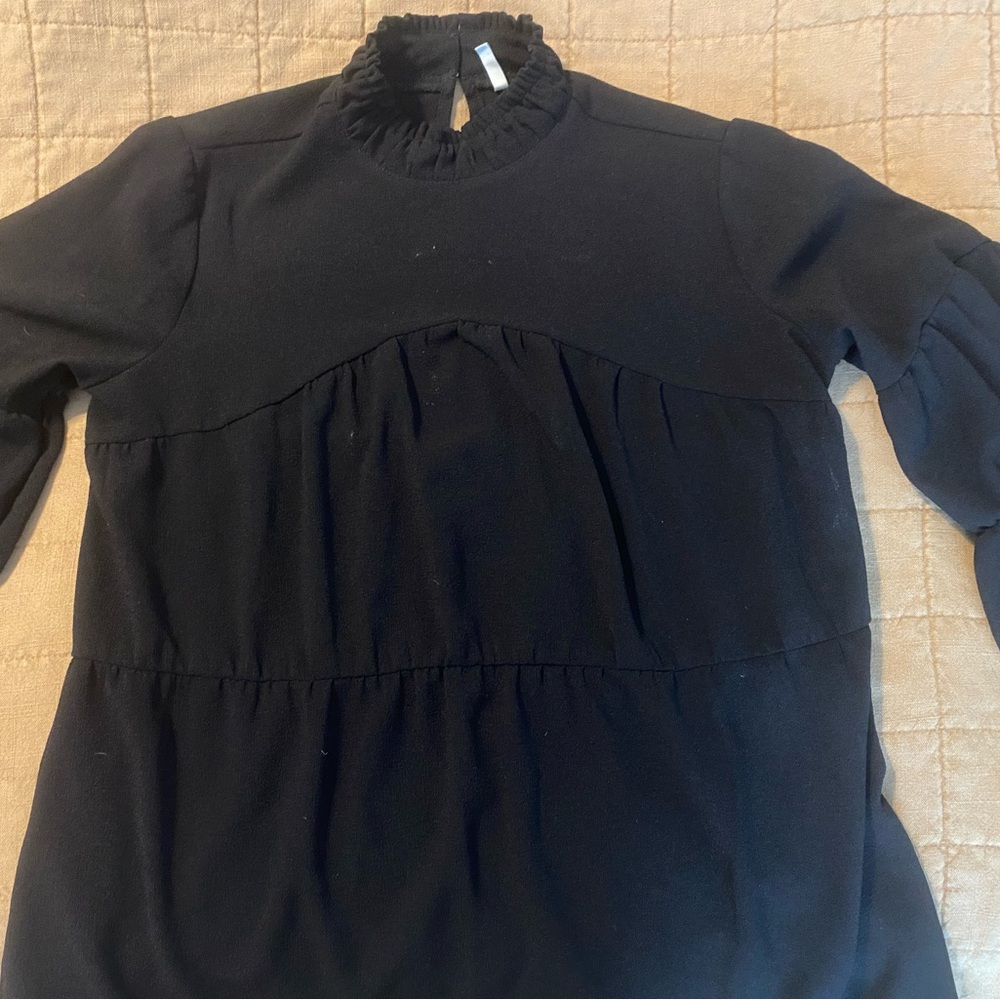 Black Ruffled High Neck Blouse